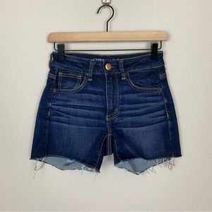 American Eagle Dark Wash Hi Rise Shortie Cut Off Shorts